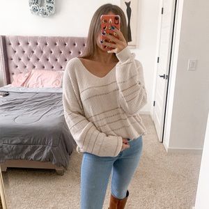 Oversized Tan and Gold Striped Sweater